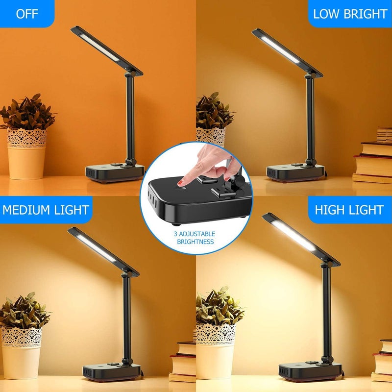 Yostyle LED Desk Lamp with 4 USB Charging Ports and 2 AC Outlets,5ft Extension Cord Power Strip Station, 3 Level Brightness, Touch Dimmer Control, Office Table Eye Care Lamp Bedroom Hotel - Image 3